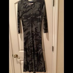 Polo Ralph Lauren Camo Waffle Knit long Henley thermal waffle Camo Maxi dress